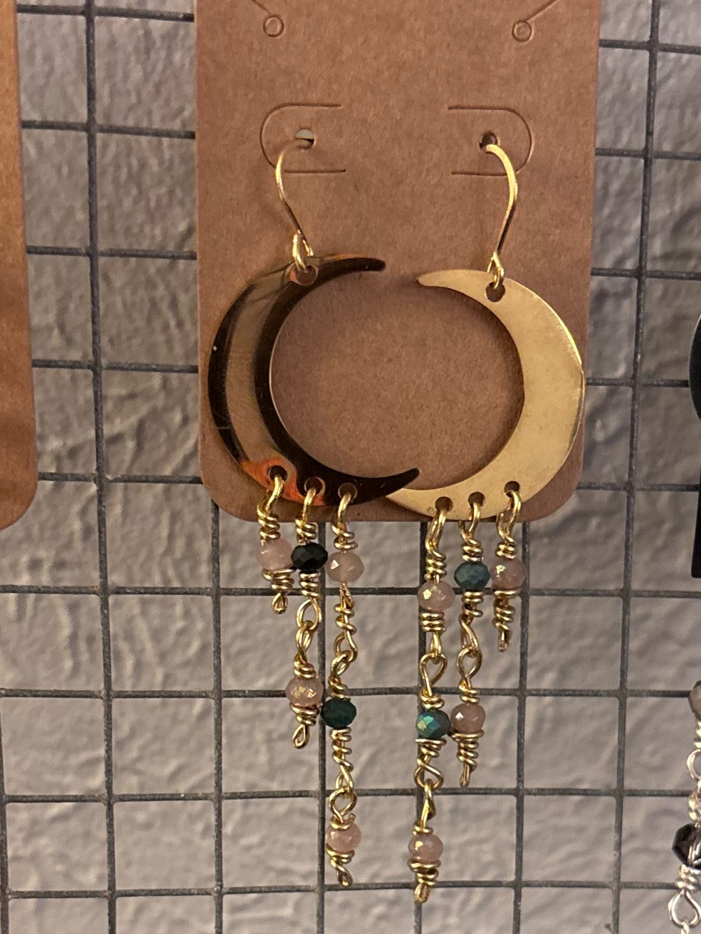 Gold Crescent Earrings with crystal Beaded Tassels